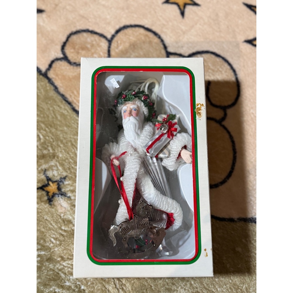 Kurt Adler‎ Santa's World Ornament White Santa Rocking Horse Gift Red Bow